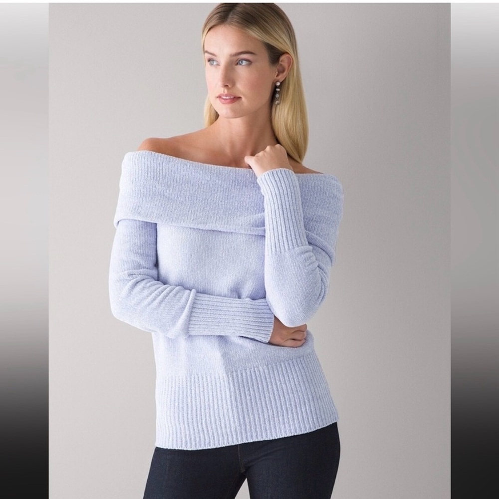 White House Black Market Off-Shoulder Sweater in Baby Blue NWOT S